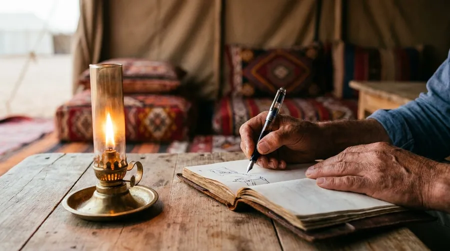 L'écriture à la lueur du feu, la nuit